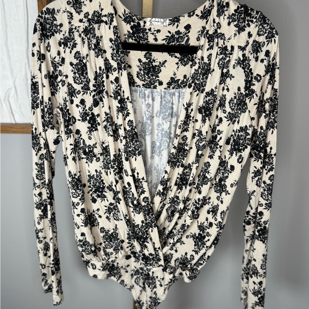 Free People Black Floral Bodysuit - Cream